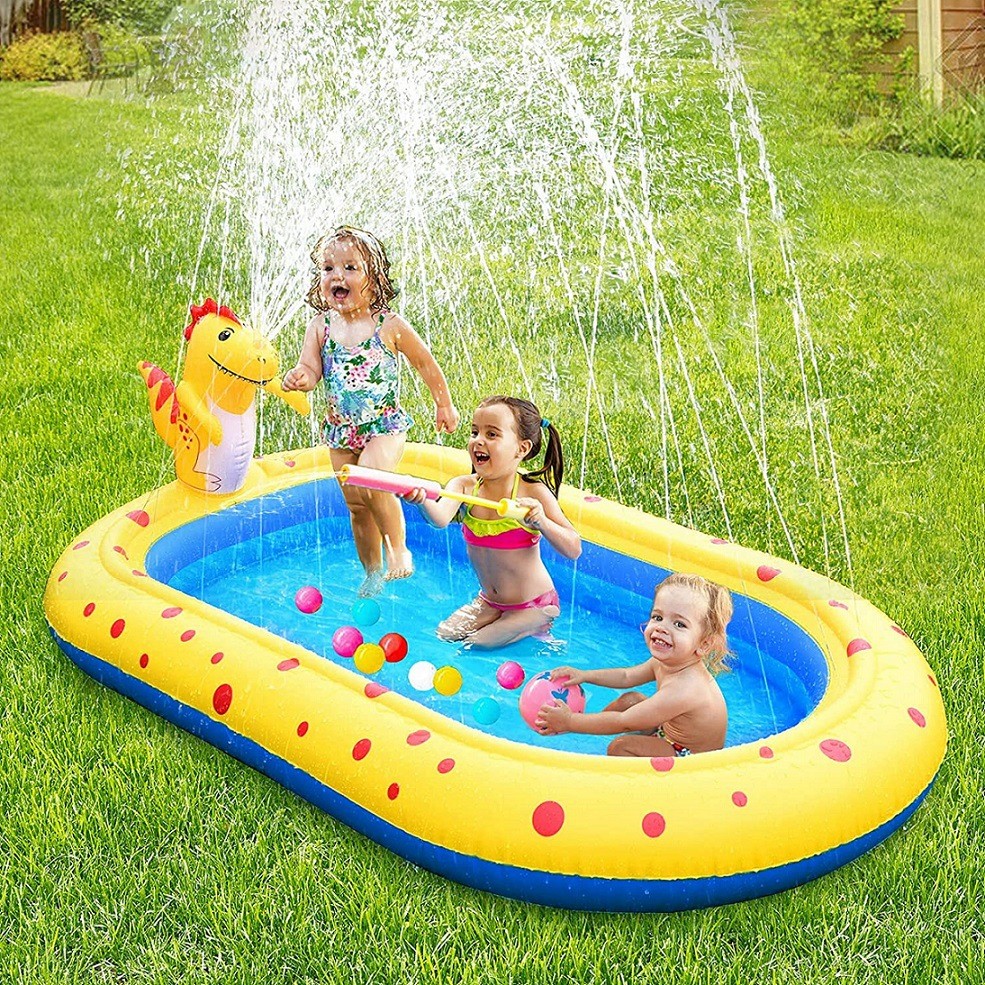 PVC Outdoor Bath Lawn Sprinkler, Inflatable Swimming Pool Dinosaur Shaped, Children's Water Play Mat Fountain