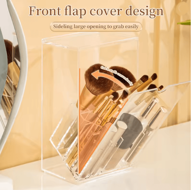 Clear Makeup Brush Holder with Lid Large Capacity Vanity Organizer