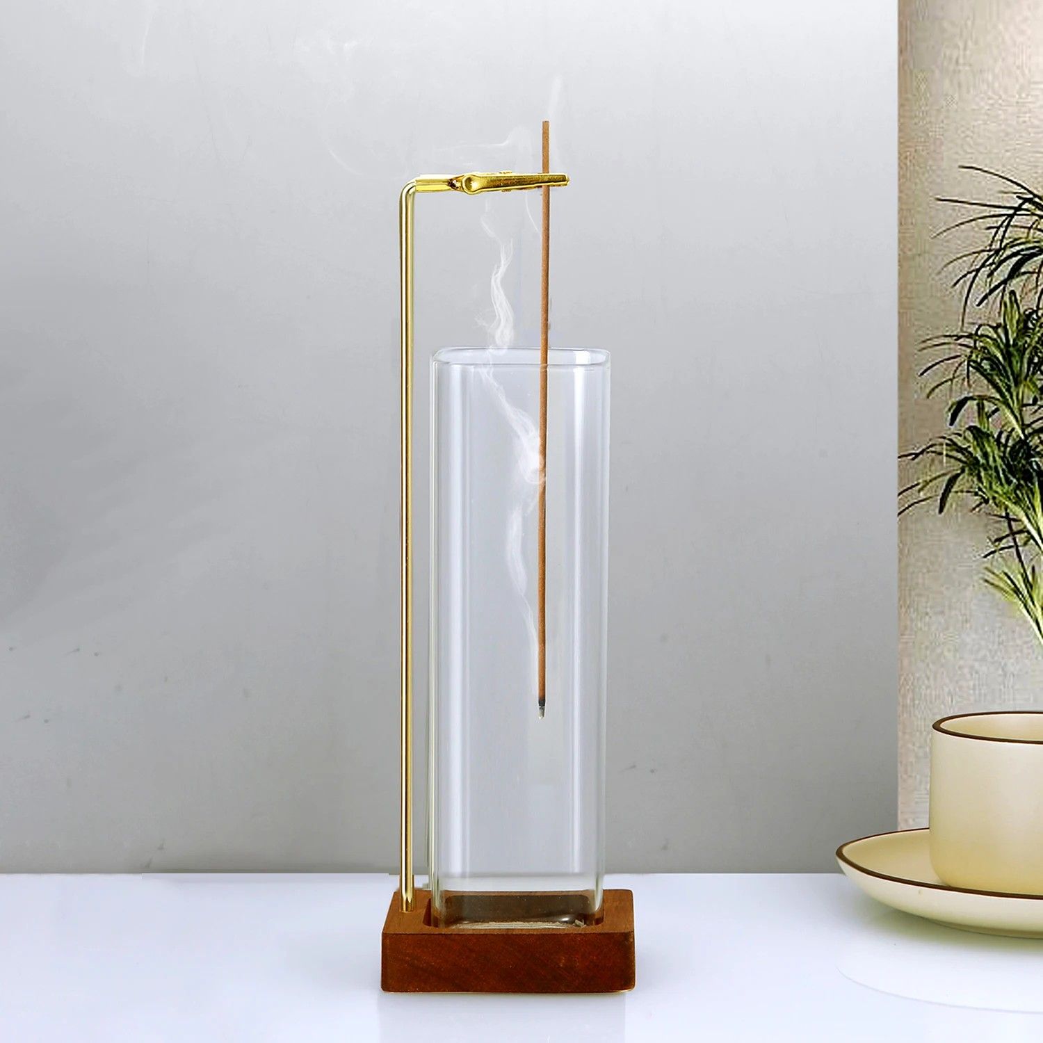 Wooden Incense Holder with Glass Ash Catcher
