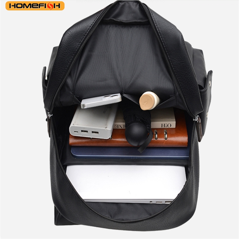 PU Leather Laptop Backpack Large Capacity Travel School Bag