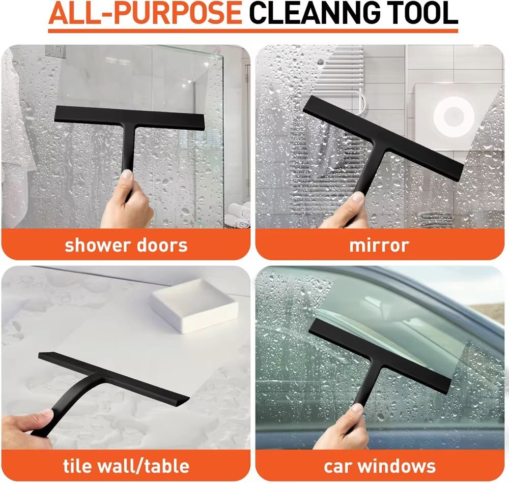 Matte Black Shower Squeegee - Silicone Streak-Free Glass and Window Cleaner