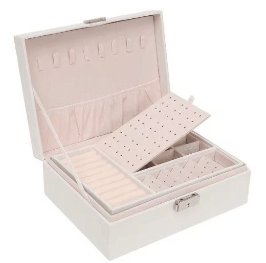 Double-Layer Wooden Jewelry Box with PU Leather Organizer & Ring Storage