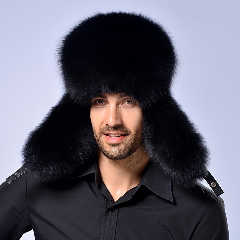 Warm Hat, Faux Fur Men's Bomber Cap, Thickened Winter Hat