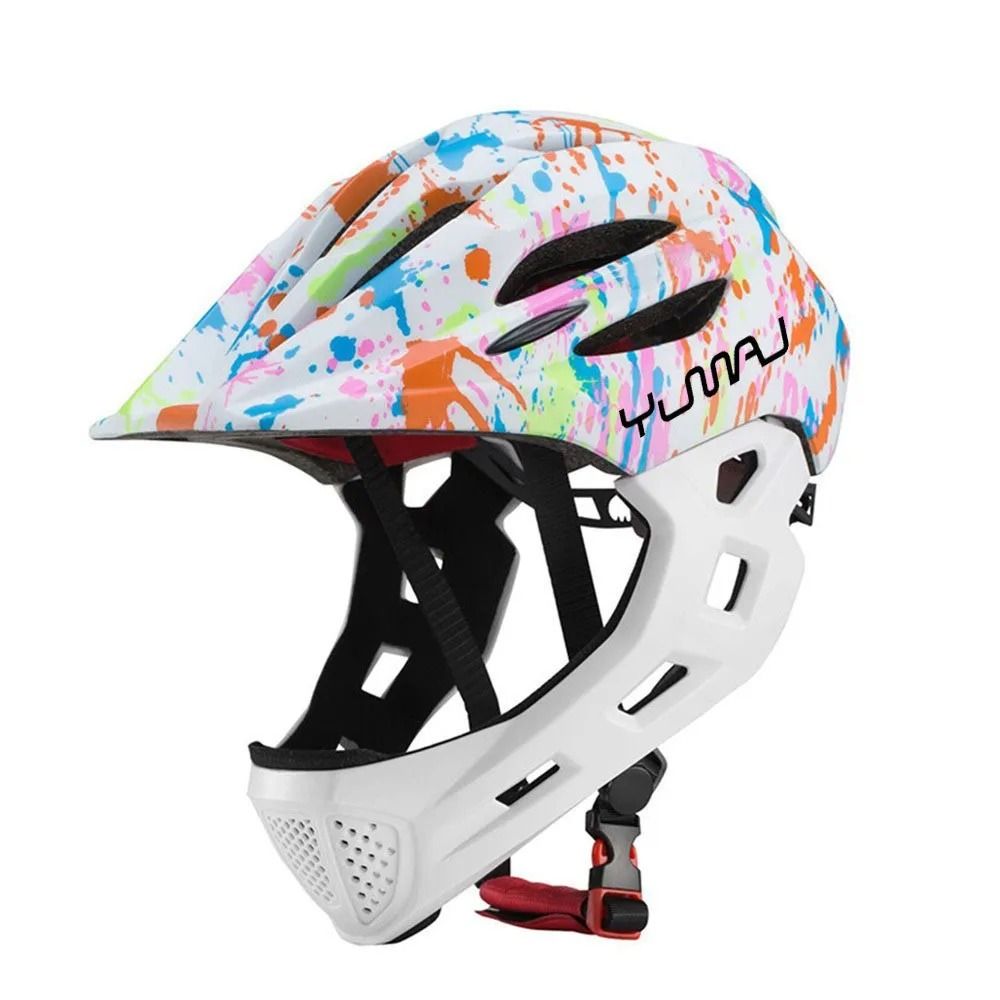 Kids Full Face Bike Helmet with LED Light Protective MTB Helmet for Children