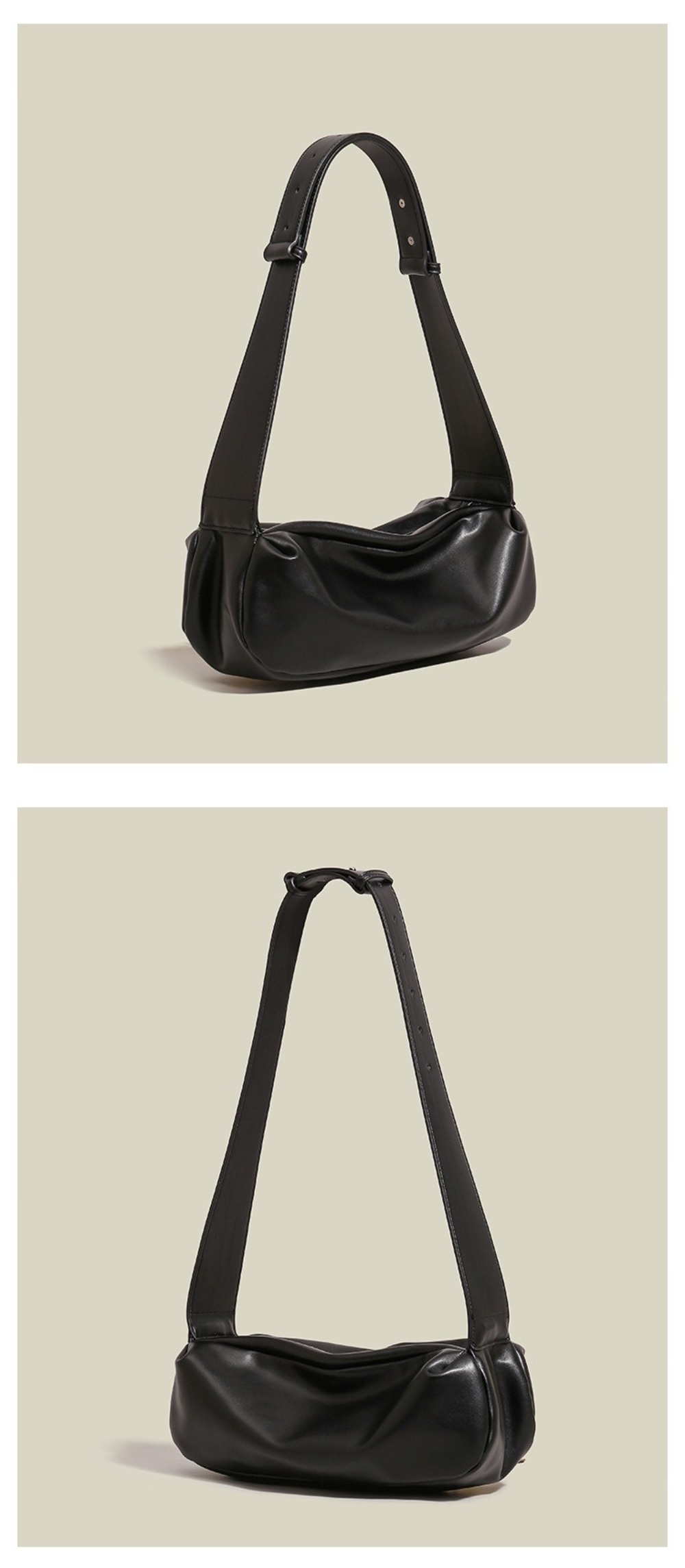 Wide Strap PU Leather Shoulder Bag, Luxury Casual Crossbody Messenger Bag in Half Moon Shape