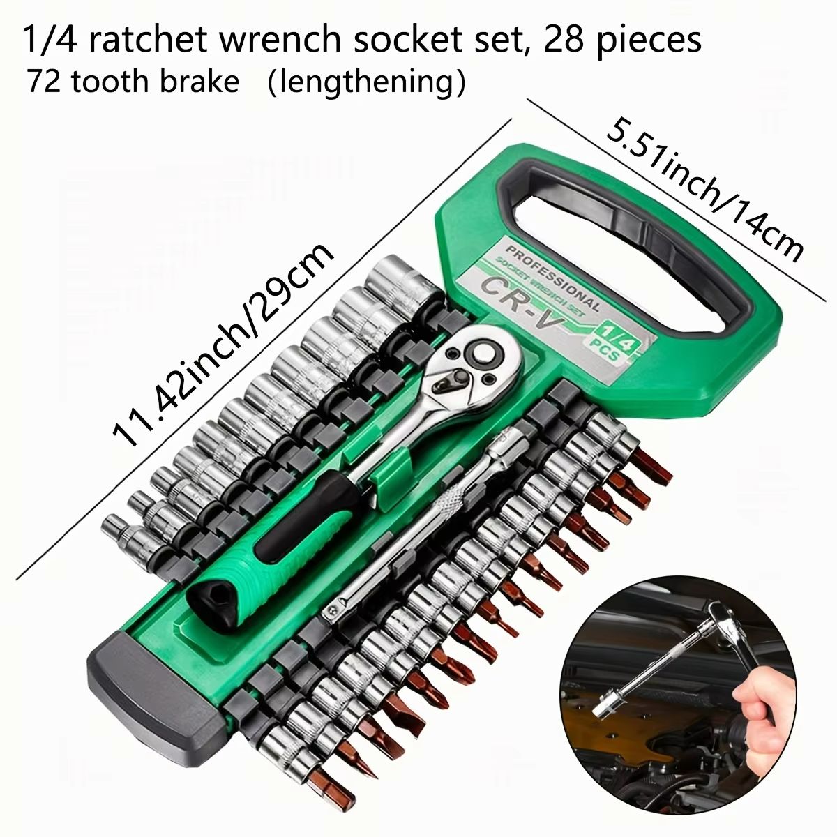 1/4 Inch Ratchet Socket Wrench Set – Compact Mechanic Tool Kit with Quick Release Handle & Extension