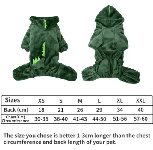 Blue Dinosaur Dog Winter Coat – Warm Hooded Pet Jacket for Small & Medium Dogs