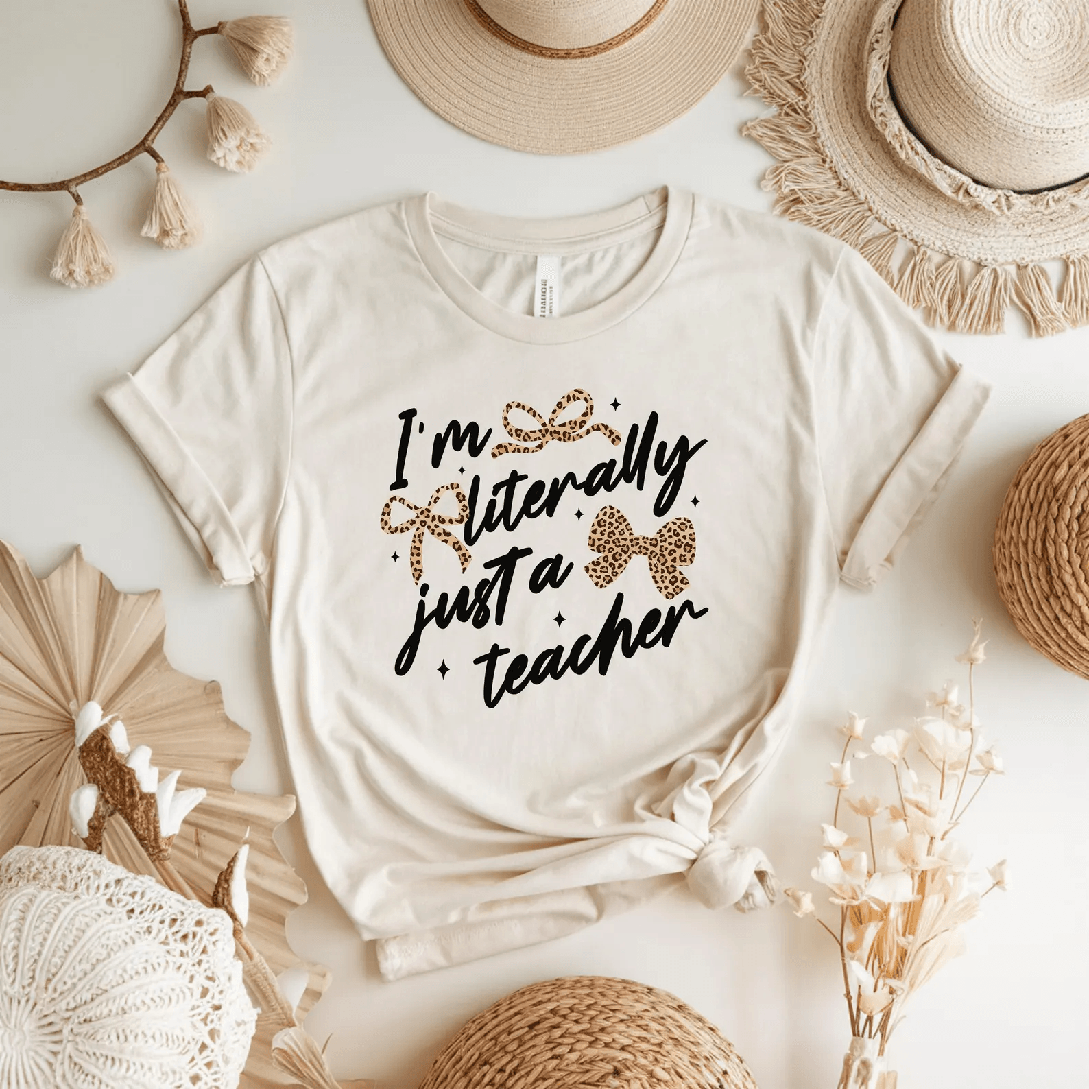 Comfort Colors Im Literally Just a Teacher Shirt | Funny Leopard Bow Teacher Appreciation Tee