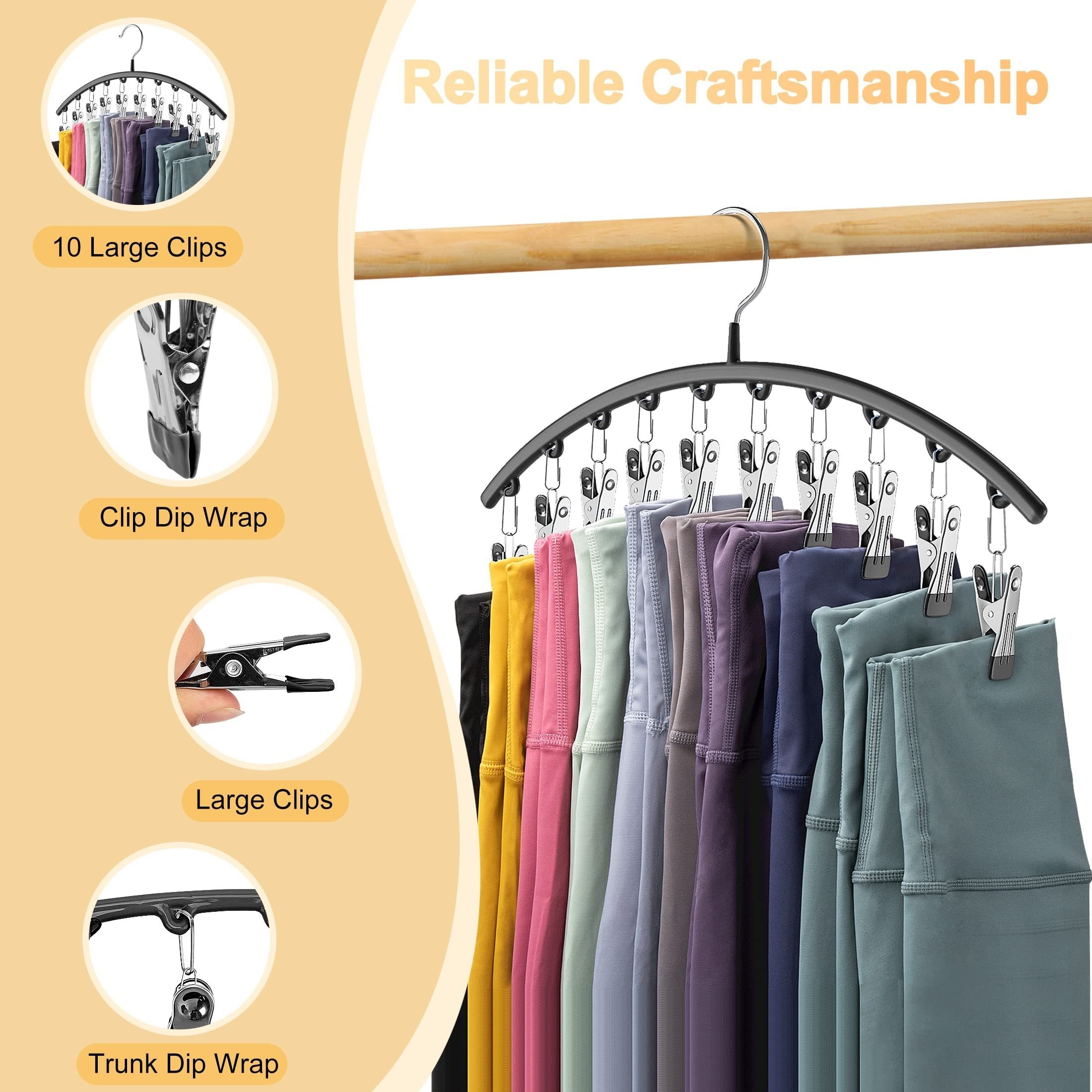 Curved Shape Closet Hanger with Clothespins, Metal Pants Organizer for Yoga Pants, Leggings & Trousers