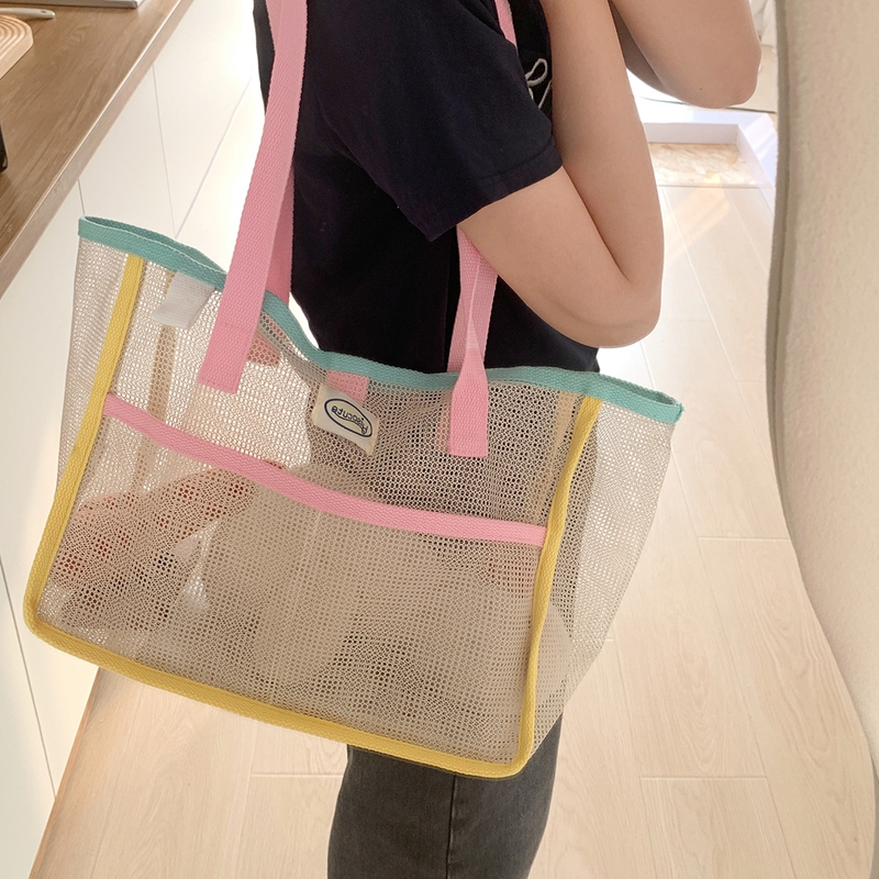 Clear Mesh Beach Tote Bag Large Capacity Pool and Shower Carryall