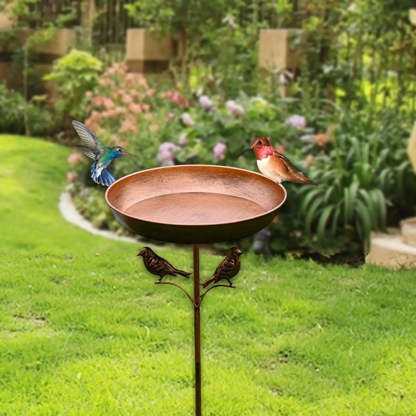 Freestanding Metal Bird Bath and Feeder for Outdoor Decor