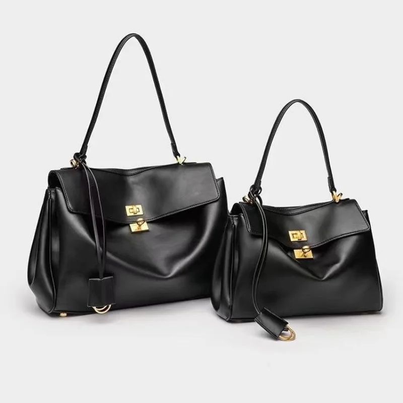 Luxury Suede Leather Messenger Bag with Gold Buckle, Soft Genuine Leather Shoulder Tote