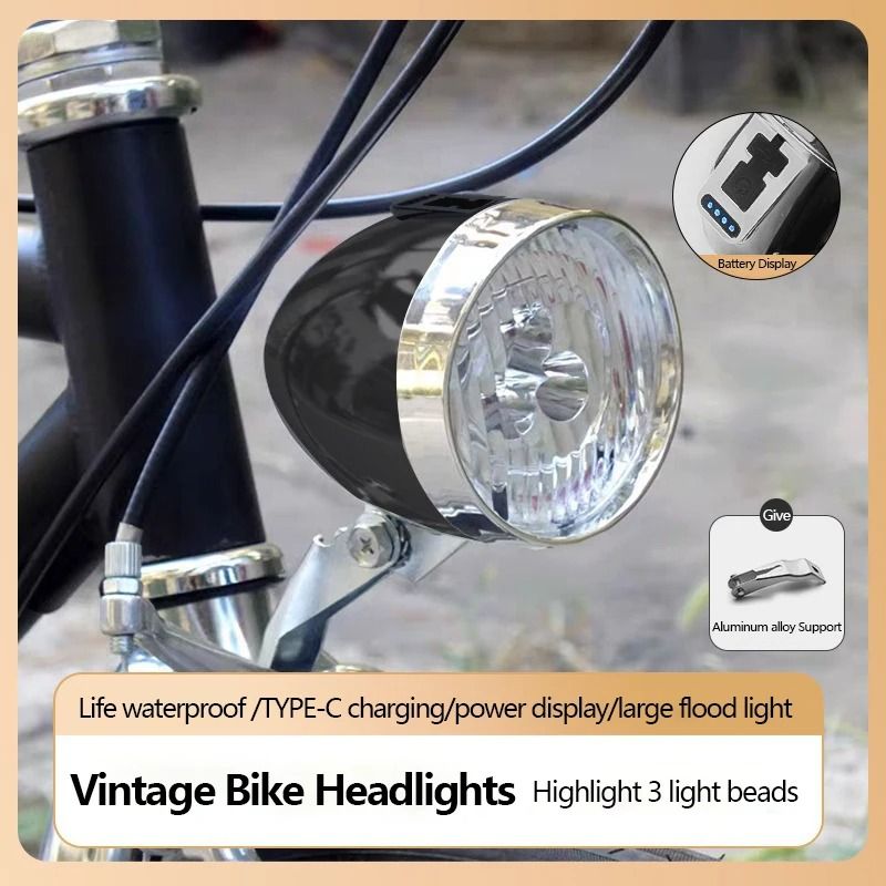 Retro Style USB Rechargeable Bicycle Front Light with Three LED