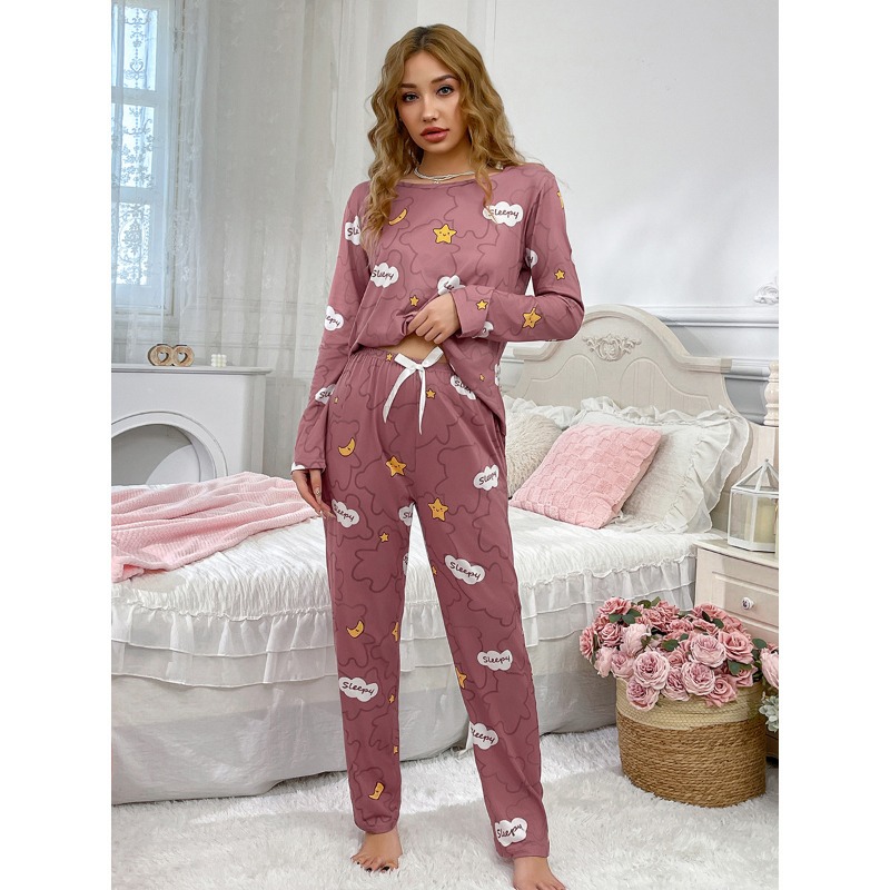 Women Pajamas Set, Long Sleeve Top and Pants Sleepwear 2 Piece, Autumn Casual Loose Elastic Homewear Sweet