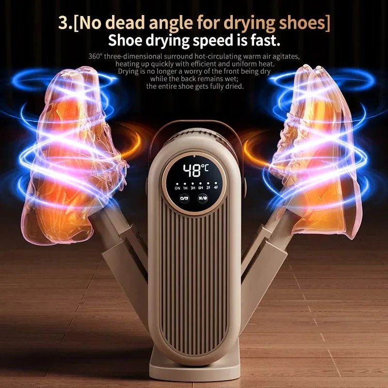 4-Arms Foldable Shoe Dryer – Electric Shoe Dehumidifier & Boots Warmer with Timer Control