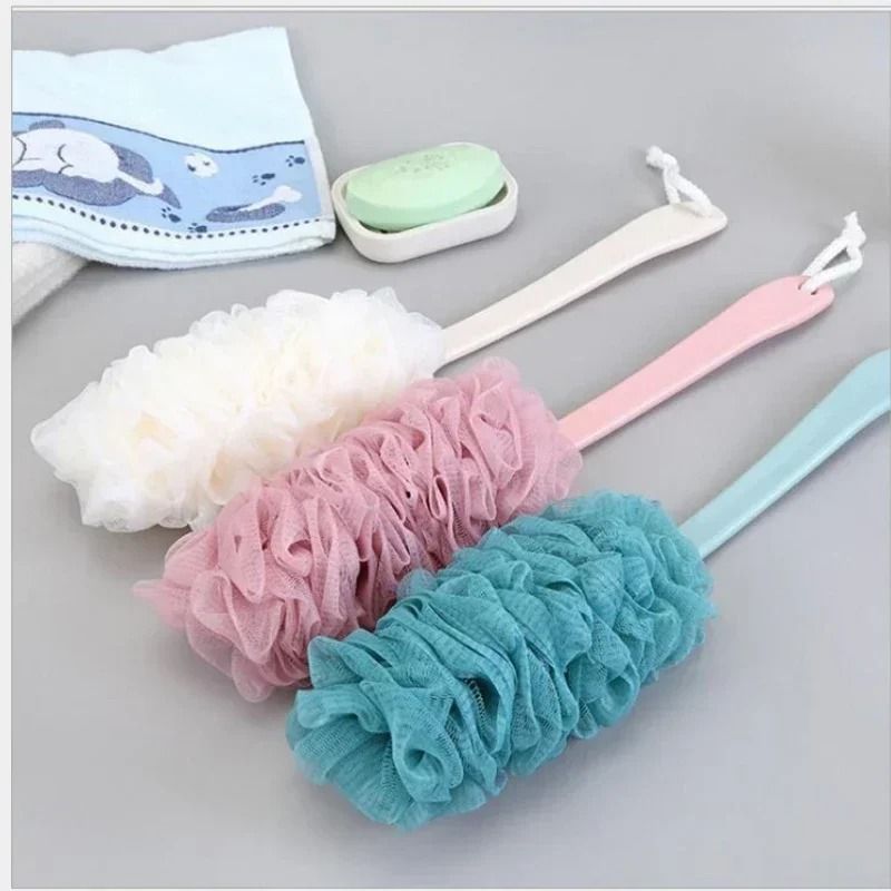 Long Handle Mesh Back Shower Scrubber Brush Soft Exfoliating Bath Sponge