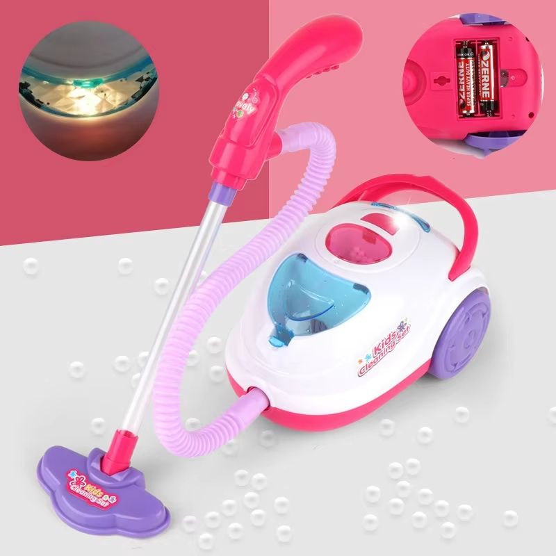 Kids' Electric Pretend Vacuum Cleaner Toy With Lights And Broom Set