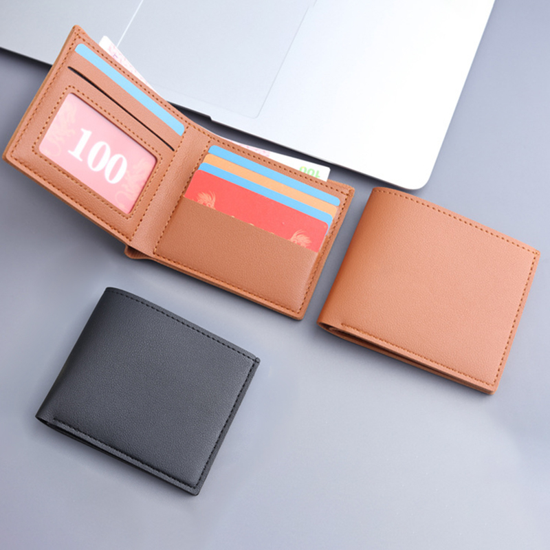 Mens Thin PU Leather Wallet Simple Solid Color Foldable Business Card Holder for Men