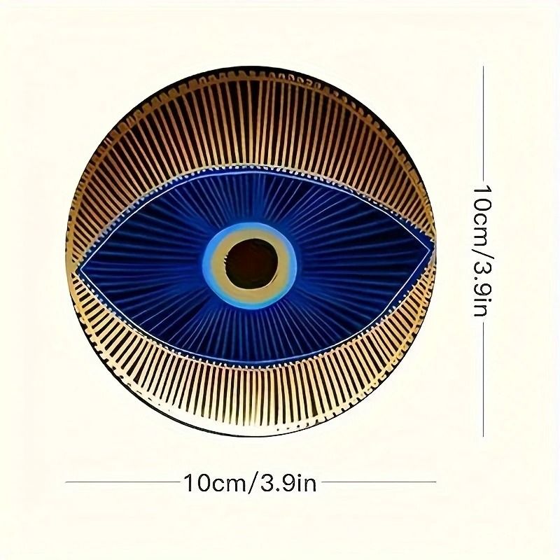 6-Pack Wooden Coasters – 4 in Evil Eye Theme Desktop Insulation Mats – Modern Coffee Mug Coasters and Housewarming Gift