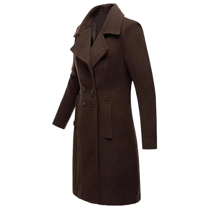 Double-Breasted Winter Wool Blend Lined Coat