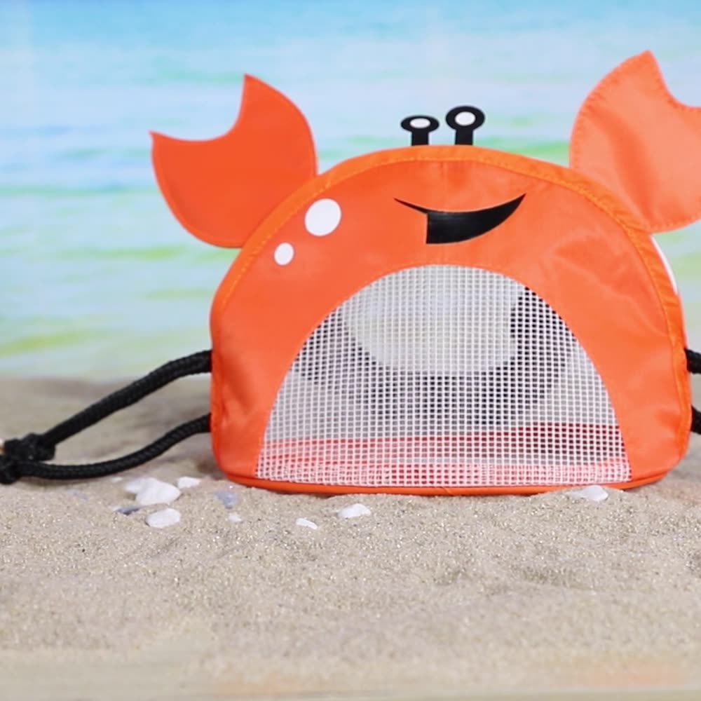 Crab Kids Beach Bag Mesh Shell Collecting Bag Crossbody Backpack for Toy Storage