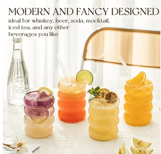 Cute Caterpillar Cups with Straws Wave Design Glass Cup with Straw 1 to 2 PCS