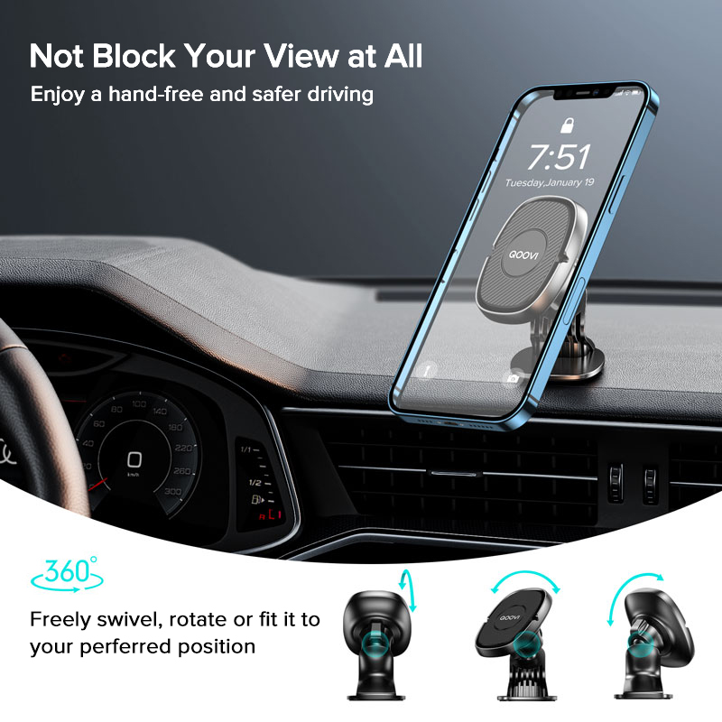 Magnetic Car Phone Holder, Mobile Cell Stand 360 Degree, Air Vent Magnet Mount GPS Support for iPhone & Android