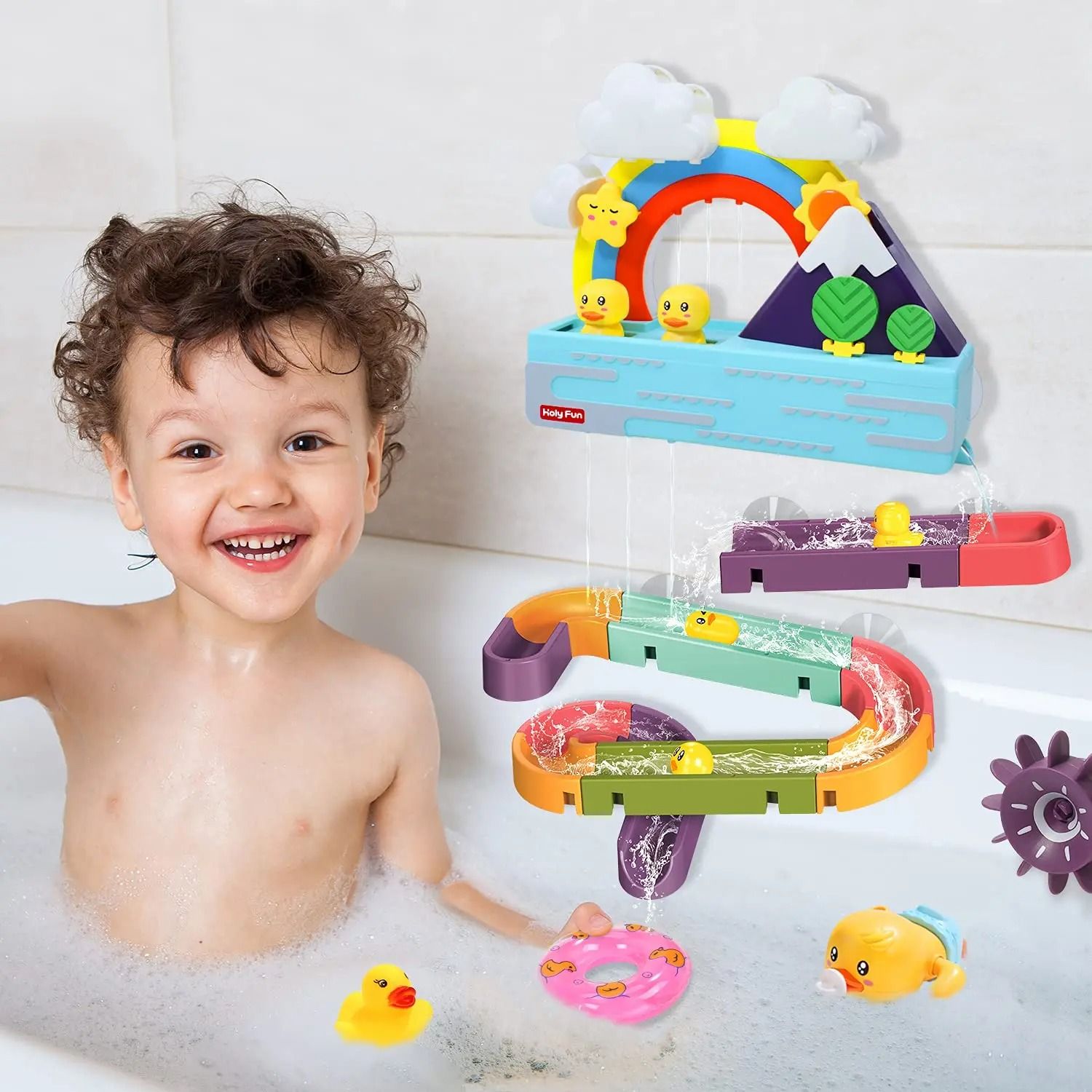 Bath Duck Toy with Rainbow Light and Music Toddlers Bathtub Toy Educational Water Game