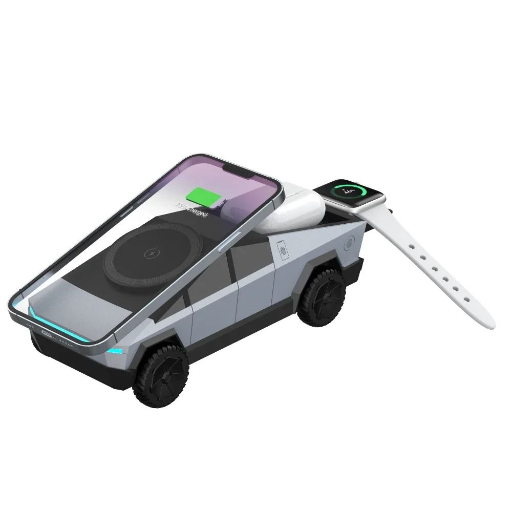 Cybertruck Desktop Qi2 Charger | 3-in-1 Wireless Charging Station for iPhone, Apple Watch & AirPods