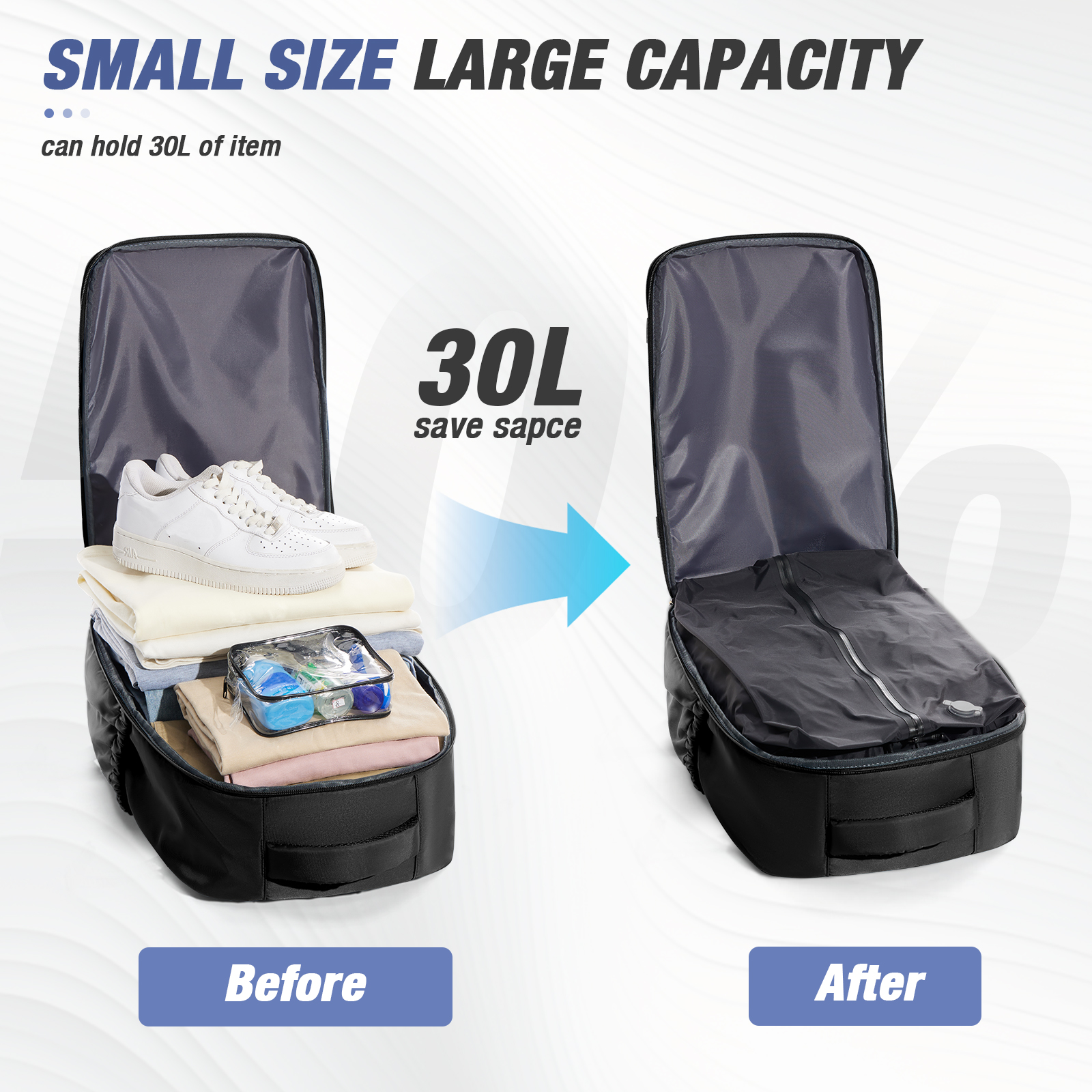 Vacuum Compression Travel Backpack Laptop Carry On Expandable Cabin Bag