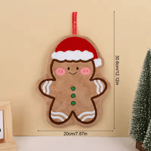 Festive Christmas Hand Towel – Cute Gingerbread Man & Snowman Holiday Towel