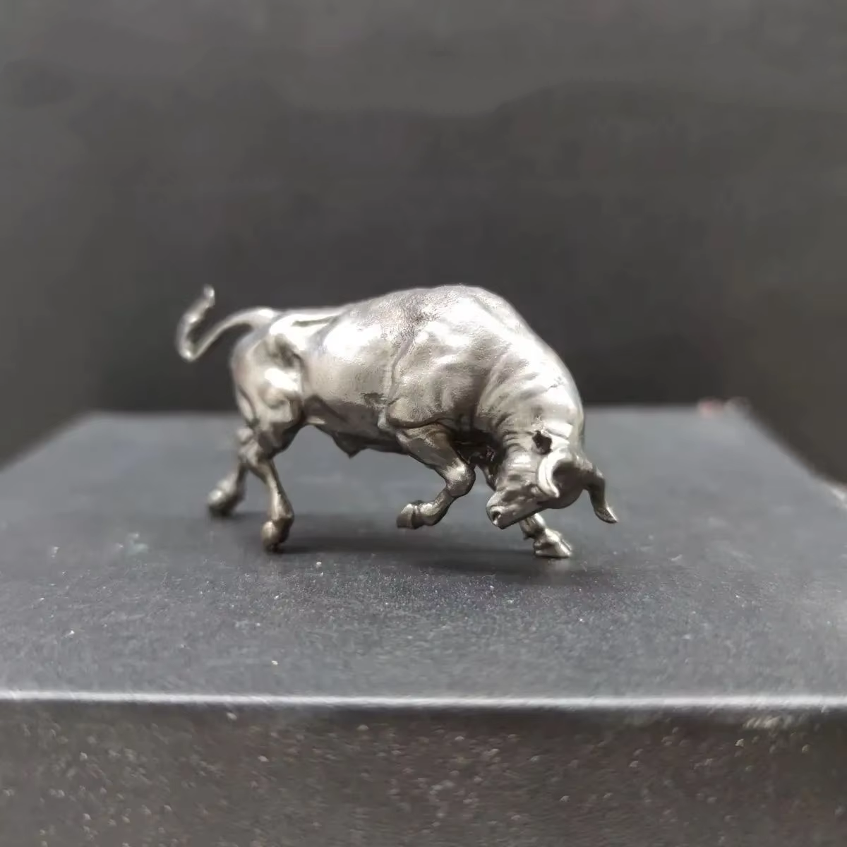 Pure Copper Lucky Bull Figurine Mini Wall Street Bull Statue Decor for Wealth & Success