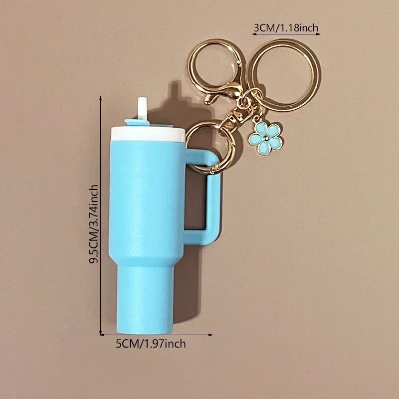 Cute Ice Cup Keychain Lipstick Holder Flower Pendant Bag Charm