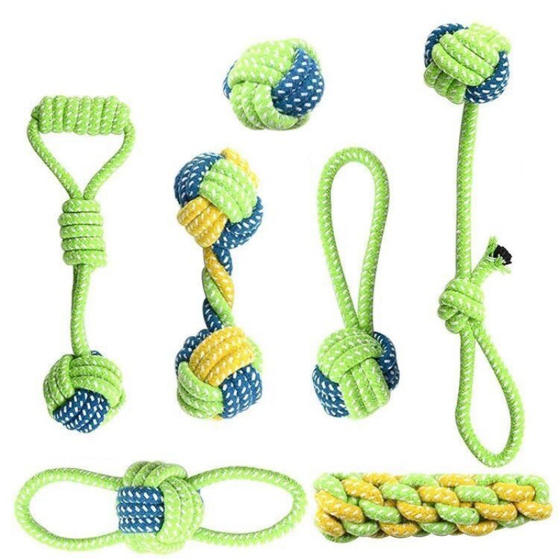 Interactive Cotton Rope Dog Toy  Ball and Toothbrush Chew for Small and Large Dogs