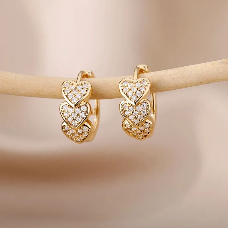 Triple Heart Cubic Zirconia Hoop Earrings