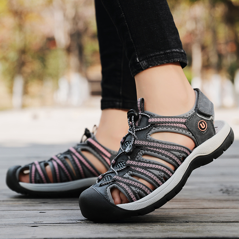 Womens Summer Genuine Leather Wedge Sandals, Fashionable Breathable Casual Shoes for Beach, Outdoor & Everyday Comfort