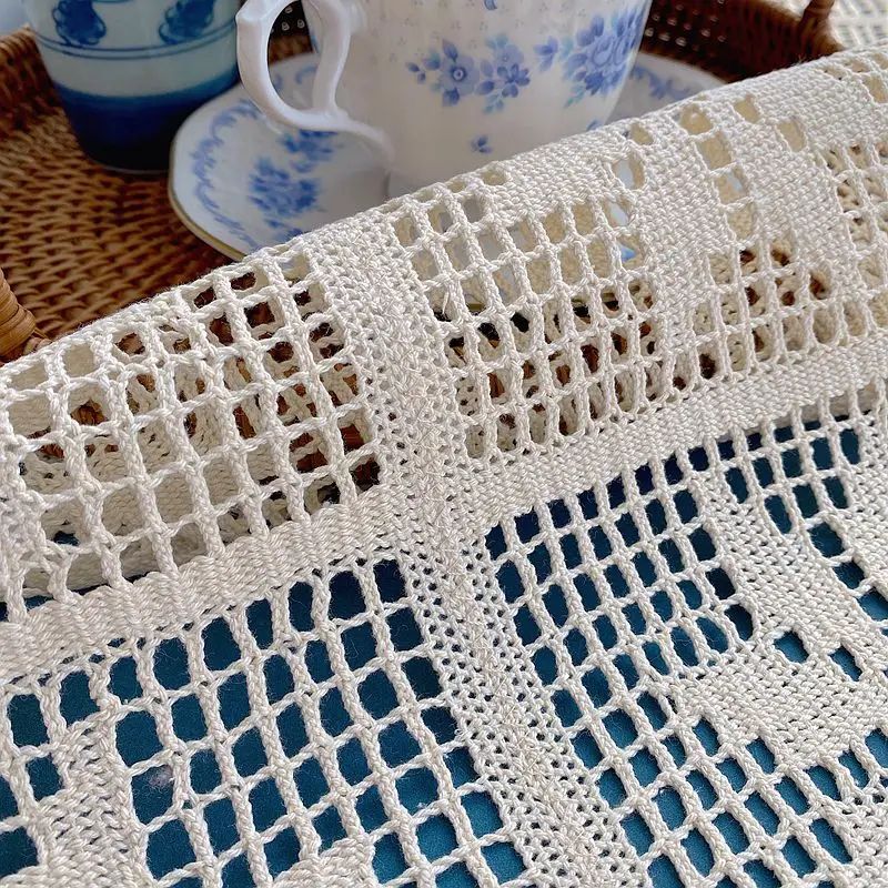 Crochet Lace Table Runner Cotton Linen Blend