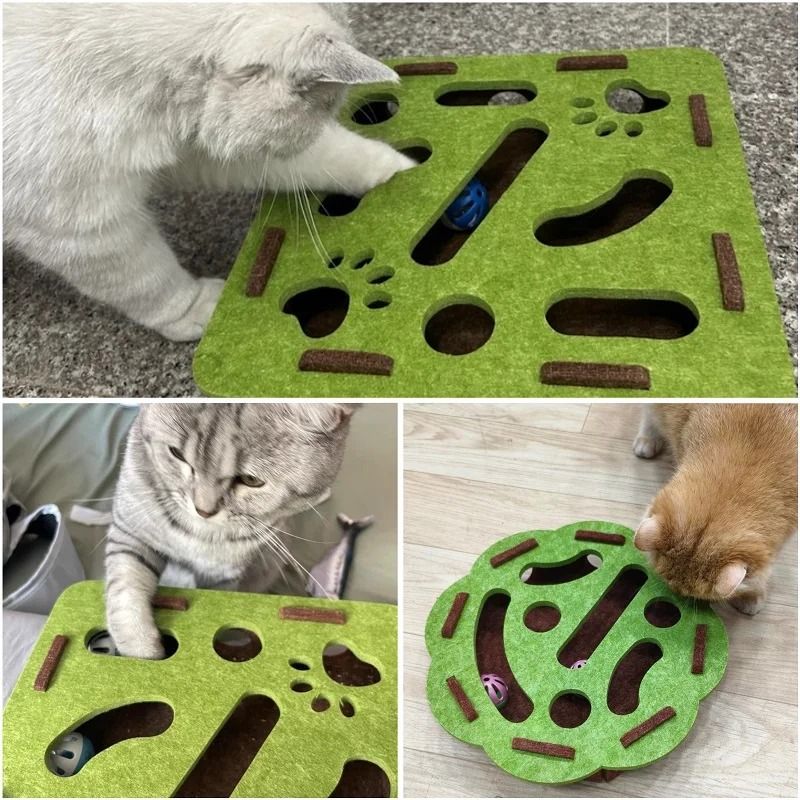 Felt Cat Puzzle Maze Box with Bell Ball Interactive Toy