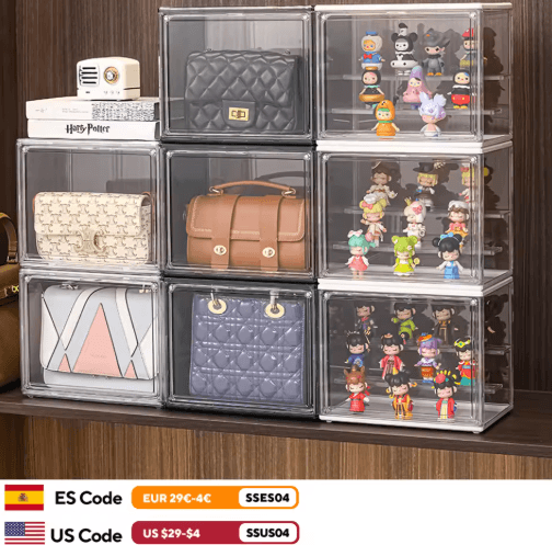 Stackable Clear Display Box for Collectibles – Dustproof Plastic Storage Case with Interlayers