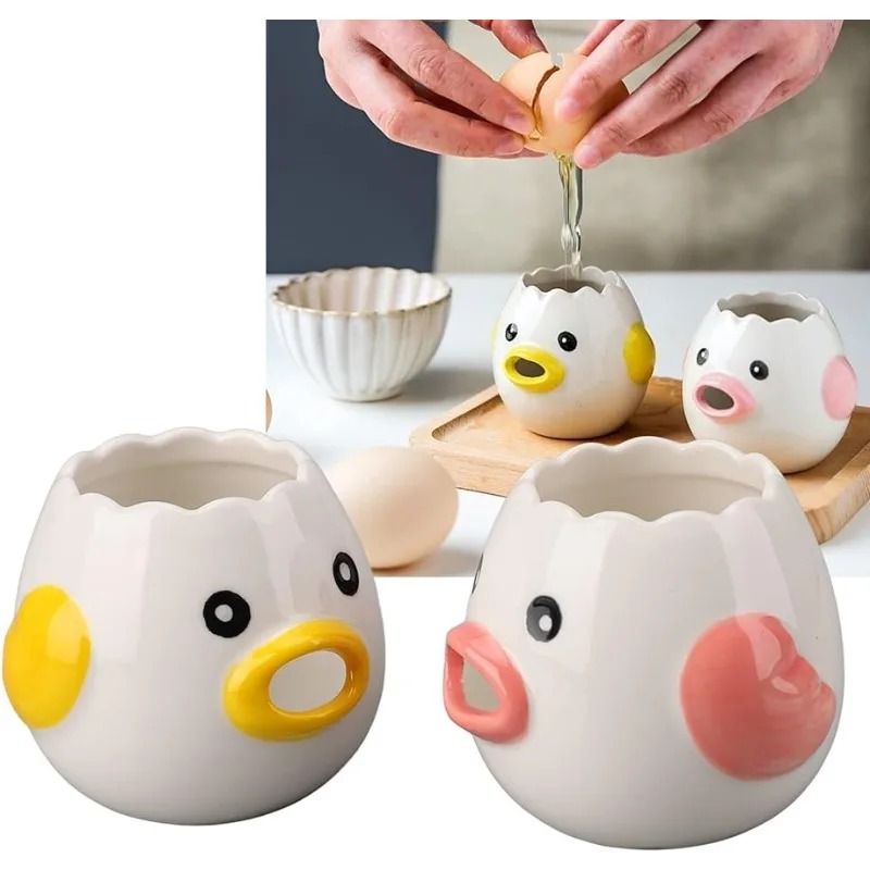 Premium Ceramic Cartoon Egg Separator – Creative Mini Egg White & Yolk Filter Kitchen Tool