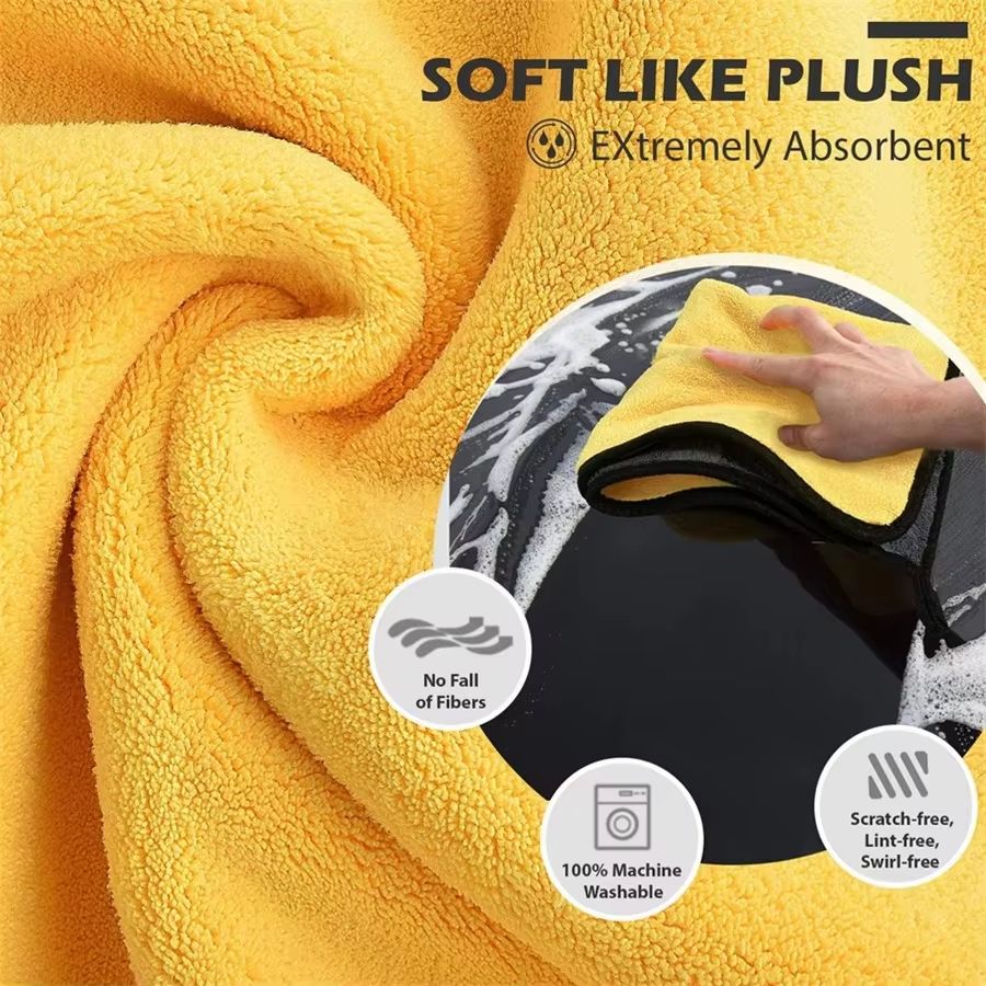 Thick Microfiber Car Cleaning Towels Double Layer Soft Drying Cloth Set