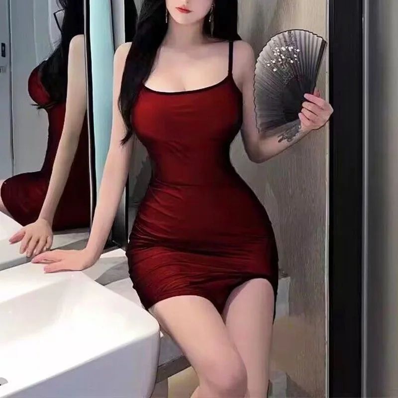 Women's Sexy Mesh Double-Layer Split Mini Dress – Slim Fit Suspender Summer Party Dress