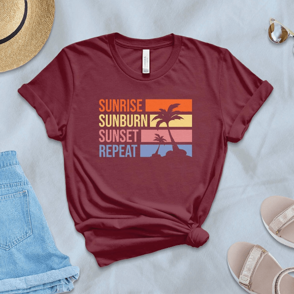 Sunrise Sunburn Sunset Repeat Shirt Funny Summer Vacation Tee