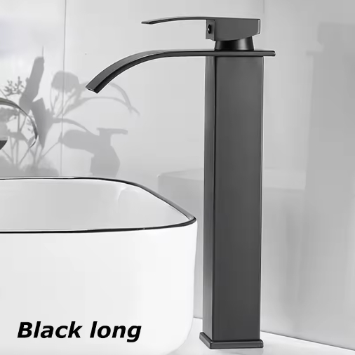 Waterfall Bathroom Faucet Black Stainless Steel Sink Mixer Hot and Cold Basin Tap
