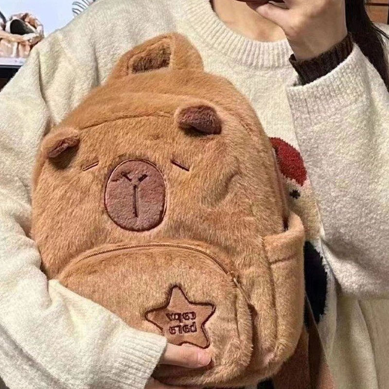 Plush Backpack for Women Versatile Cartoon Capibala Crossbody Bag with Large Capacity Tote for Stylish Convenience