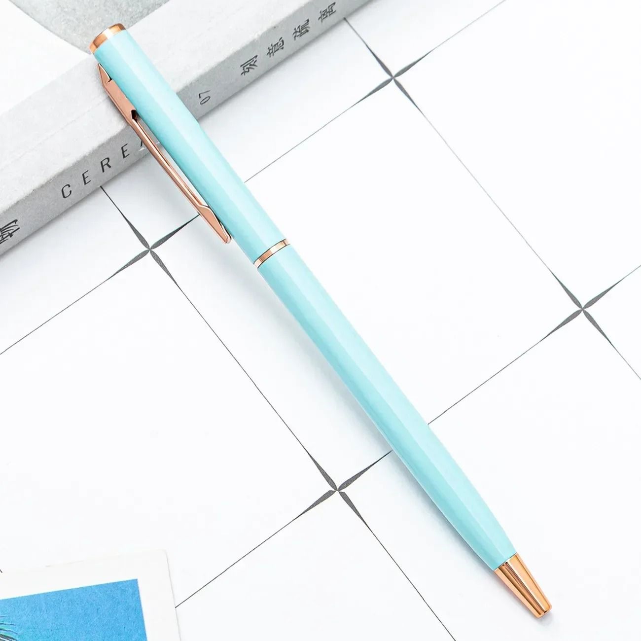 Rose Gold Custom Engraved Ballpoint Pens Slim Metal Personalized Logo Pens Bulk Set