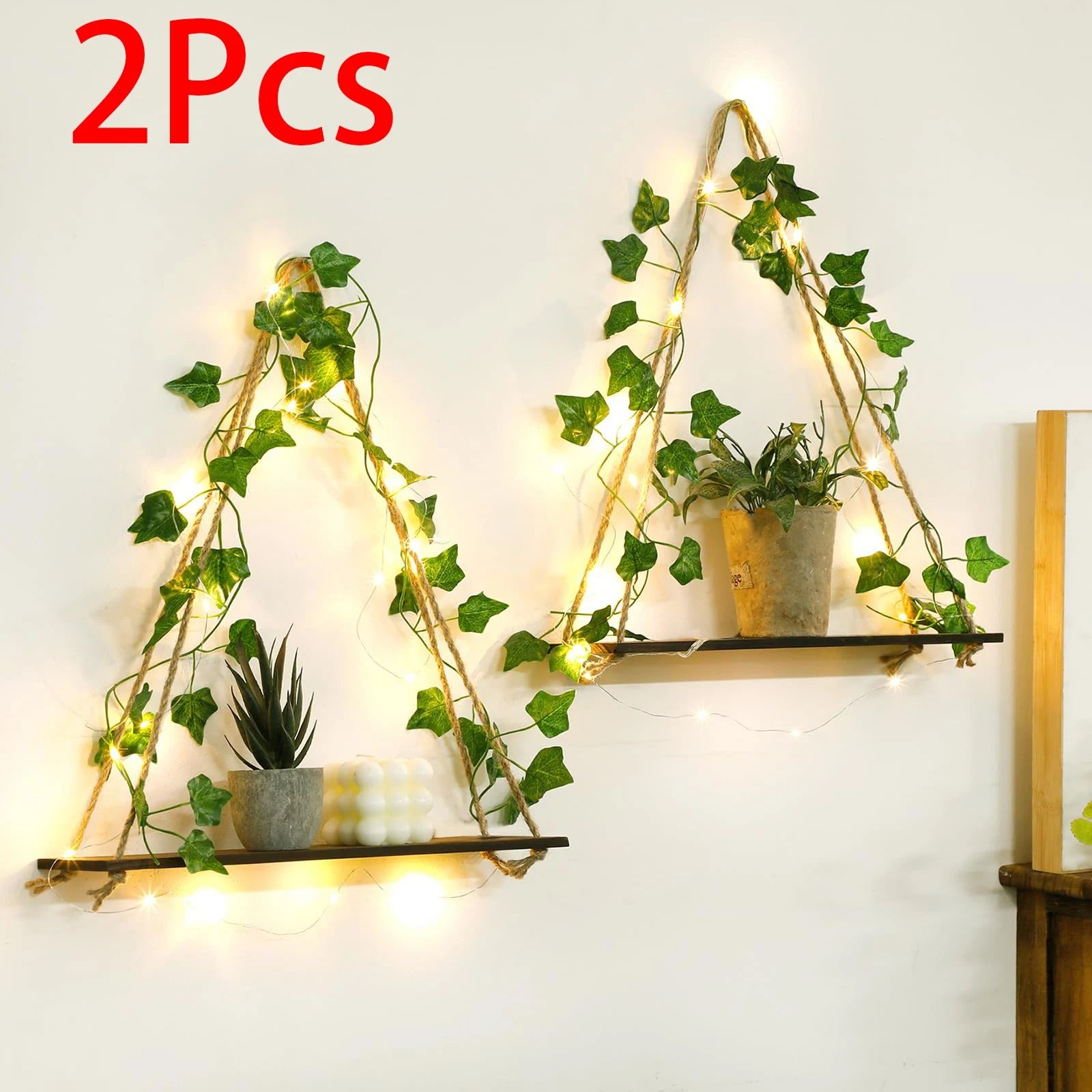 Boho Macrame Wall Hanging Floating Wood Shelf