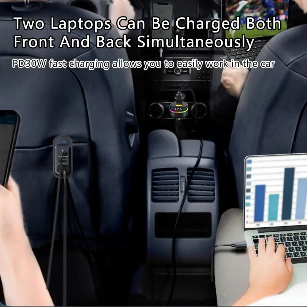 48W 6-Port Car Charger with USB-C PD Fast Charging – Multi-Device Cigarette Lighter Adapter with RGB Light