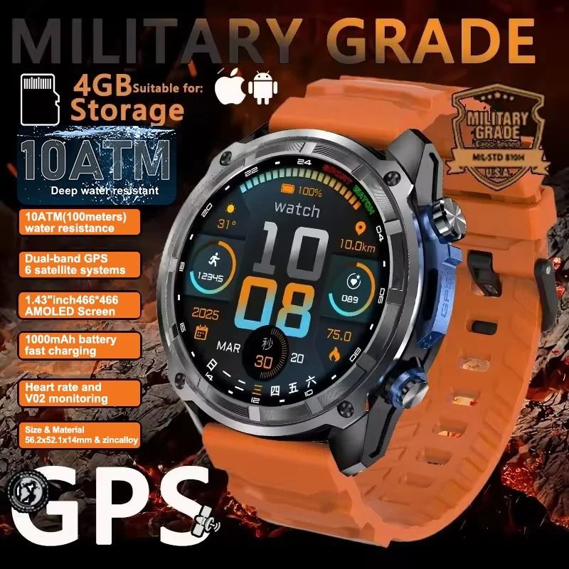 T Rex Pro GPS Outdoor Smartwatch with Offline Maps 10ATM Waterproof Military Watch Long Battery