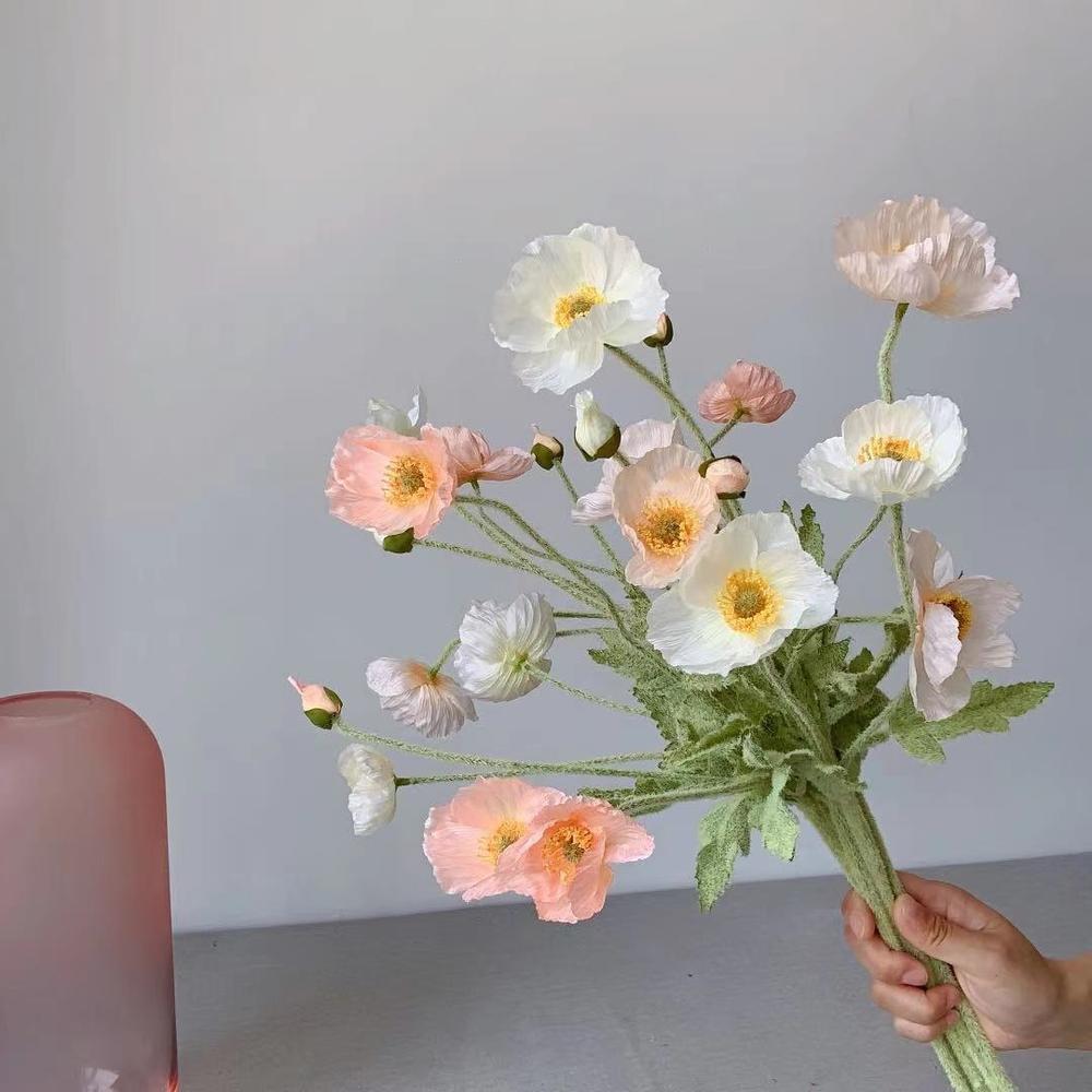 Artificial Flowers, Fake Poppy Silk Flowers, Long Stem Wedding Bouquet Decor, Housewarming Garden Table Decor